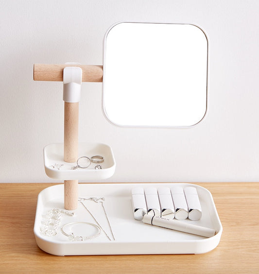 Cosmetic Organizer Rack with Mirror for Daily Beauty